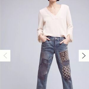 Pilcro Hyphen Mid-rise Blue Patchwork Boyfriend Jeans